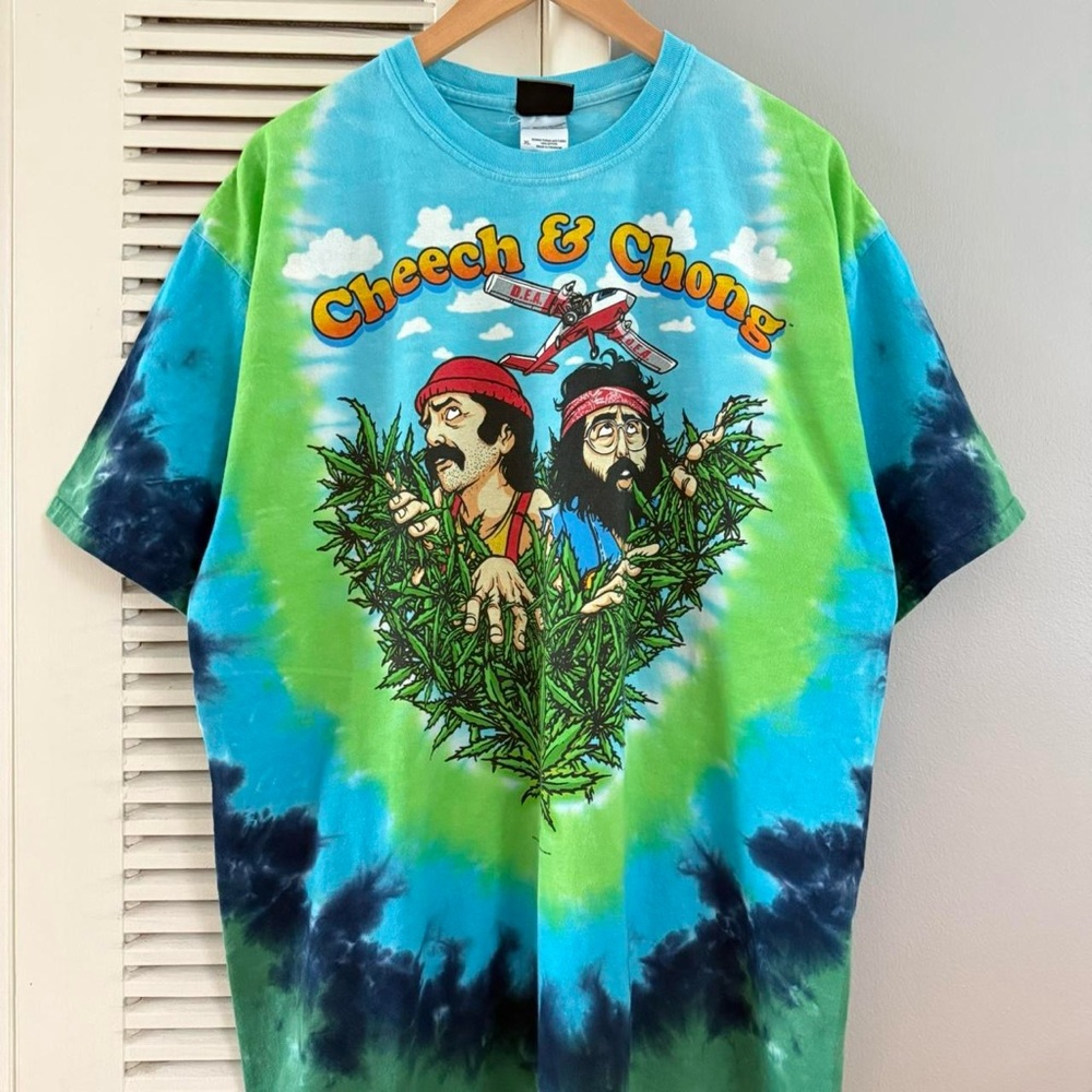 Vintage Liquid Blue Cheech & Chong Tie-Dye T-Shirt - Blue and Green